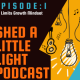 Square box with drawing of hanging light bulbs and text: Shed A Little Light Podcast-Episode 1