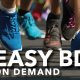 Multiple running shoes of runners in a race. Easy BD business development program.