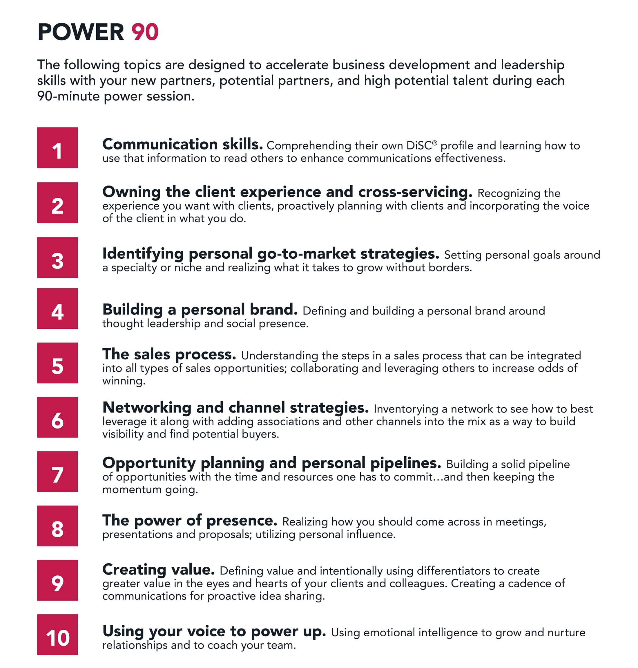 Power 90 Leadership Program 10 Topic List